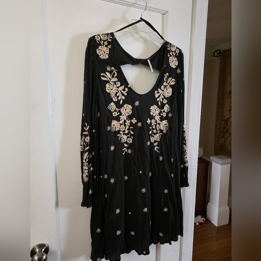 Free People Black Long Sleeve Scoop Neck Dress